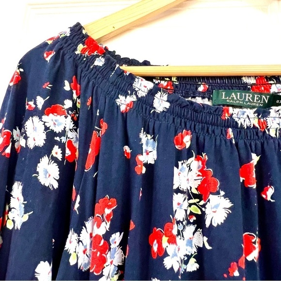 Lauren Ralph Lauren Plus 2X Size Floral Jersey Off-the-Shoulder blouse boho - Picture 3 of 10
